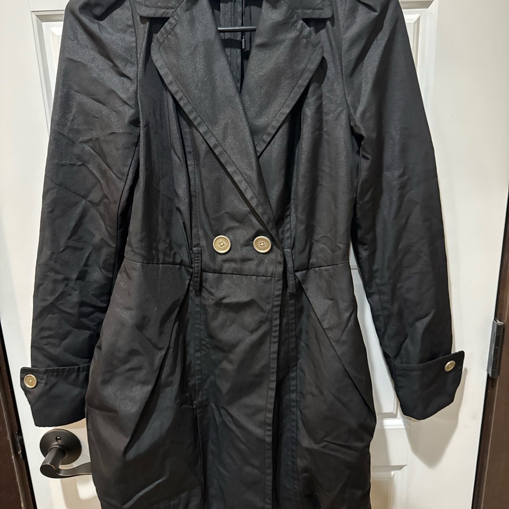 Armani Exchange Black Trench Coat with Gold Buttons